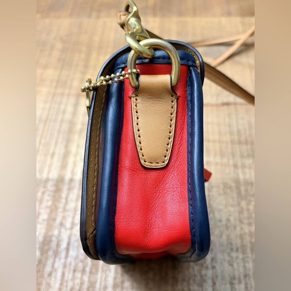 Coach Color Block Navy & Red Leather Turnlock Crossbody Style 19898 - Picture 10 of 15